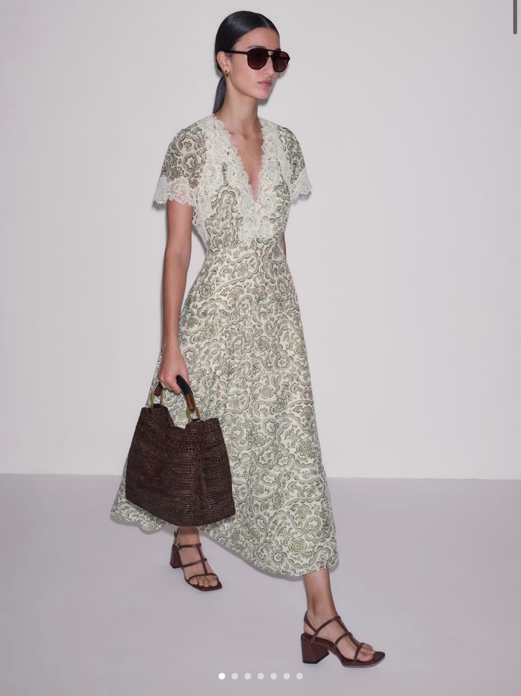 Me+Em Silk Cotton Entangled Lace Print Maxi V Neck Dress